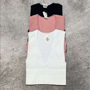 Yahada Women's V-Neck Ribbed Tank Top - Black, Pink, White